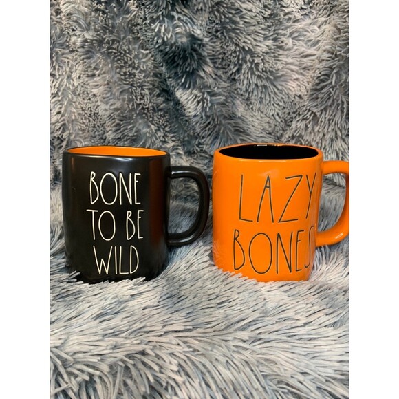 Rae Dunn Halloween Mug Set- Bone to be Wild & Lazy Bones - Picture 2 of 4